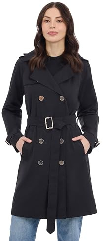 Michael Kors Double Button Trench Coat with Belt and Detachable Hood Gabardina, Negro, S para Mujer