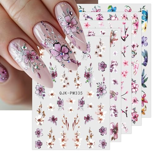 JMEOWIO Nagelsticker Blume 10 Blatt Nail Art Sticker Selbstklebend Nagelaufkleber Frühling Sommer Floral Dekoration Nageldesign Zubehör