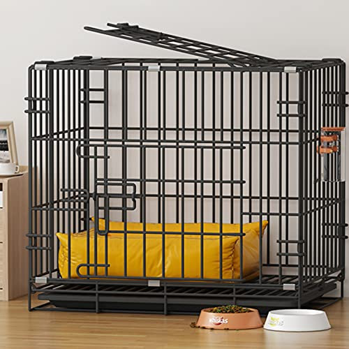 Haustierkäfig, Hundekäfig – Hundelaufstall, zusammenklappbarer Haustierkäfig aus schwarzem Metall mit 2 Türen (vordere Oberlichttür) mit Kunststoff-Bodenschale, extra robuster Welpenspielstall (schwar
