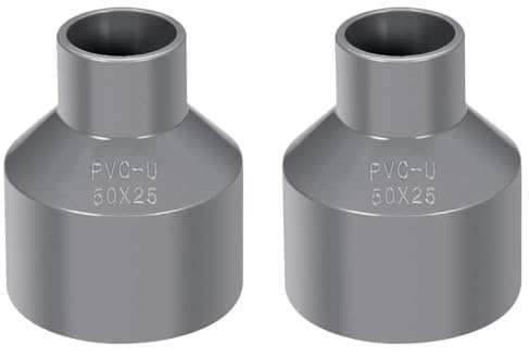 TOP-VIGOR 2 st PVC DWV reducerande koppling, 25 mm x 50 mm sockel rörmontering adapterkontakt, kanalreducerare rörmontering för vattenförsörjning bygg, grå
