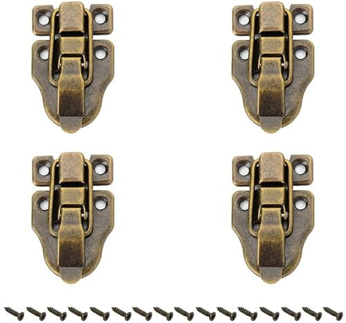 4PCS Antique Toggle Catch Latch Clasp, Wooden Box Latch with Screw,Antique Brass Decorative Hasp,Jewelry Box Lock Buckle,Hasp Lock Latch,40 * 62MM