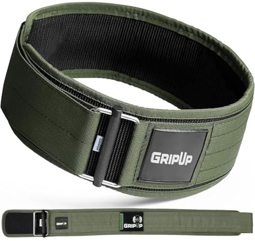 GripUp Ceinture de Musculation - Ceinture d'Haltérophilie pour Homme & Femme - 10cm Large - Powerlifting, CrossFit, Bodybuilding - Soutien Lombaire Réglable - Cuir Robust (Verte, 2XL)