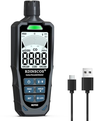RDINSCOS RD700 Portable Carbon Monoxide Detector,Rechargeable CO Detector with Audible & Visual Alarm,CO Alarm,0-1000PPM,Backlit LCD Display for Home, Car, Camping & Travel