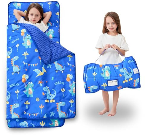 Lasoftan Kleinkind-Schlafmatte mit Kissen und Decke, extra groß, gerollte Schlafmatte, Kleinkind-Schlafmatte für Jungen und Mädchen