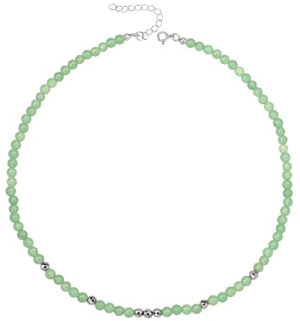 Unique Gems Damen Perlenkette kurz echter Aventurin Ø 4mm rund Edelstein Choker 38cm Hämatit Perlen Halskette Juweliers- Qualität