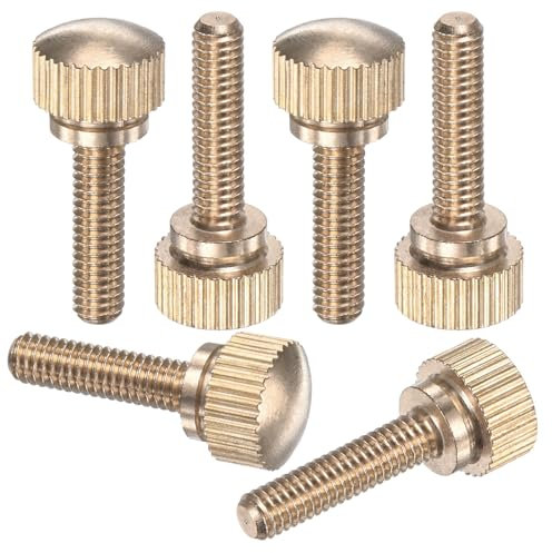 M METERXITY 6-Pack Knurled Thumb Screws, M4x16mm Solid Brass Round Head Knobs Bolts with Shoulder Grip Fasteners for Eye Glass Screws/PC Computer, Thumbscrew Threaded Knurled Tip