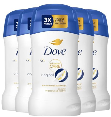 Dove Advanced Care Anti-Perspirant Cream Original, Pack of 5, Women's Deodorant Stick with Pro-Ceramide Technology for 72 Hours Protection Against Sweat, 50 ml