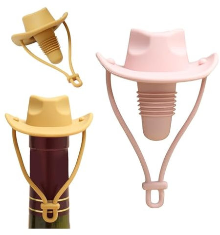 Cowboy Hat Wine Stopper Silicone Bottle Seal - Leakproof Airtight Wine Cork for Preserving Red, White & Champagne - Pink(Pink)