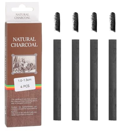 sourcing map Willow Charcoal Sticks, 10-13mm Willow Charcoal Pencils Soft Sketch Vine Art Supplies Set for Drawing Sketching Shading Painting Artists Beginners (Black, Pack of 4)