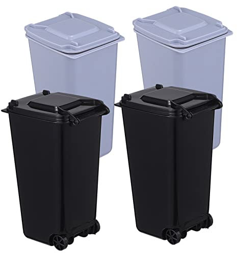 POPETPOP Mini Papelera De Basura Para Escritorio y Oficina, 4 Unidades (2 Negras 2 Grises), Plástico Resistente Con Tapa, Organizador Compacto Para Habitación y Estudio
