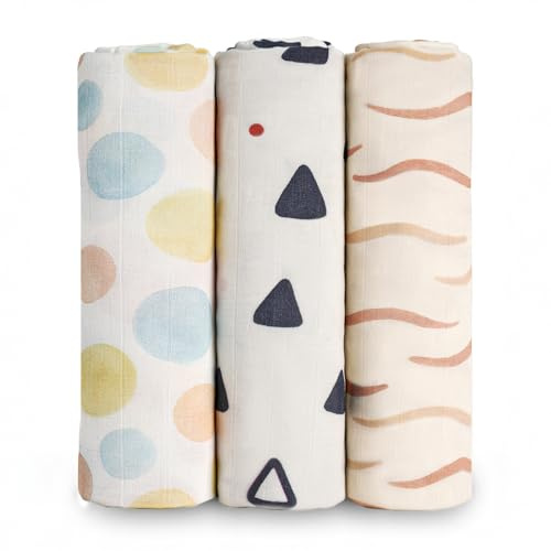 HECCEI Baby Pucktuch Musselin Decke Große 120x120 cm, 3 Stück Baby Swaddle Mullwindeln Musselin Tuch Weiche Baumwolle und Bambus für Junge und Mädchen