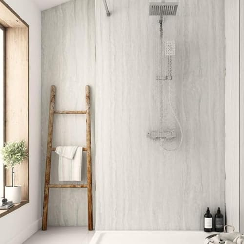 Silver Travertine Shower Wall Panels 1m x 2400mm x 10mm, Easy to Install 100% Waterproof & Heat Resistant PVC Wet Wall Panels
