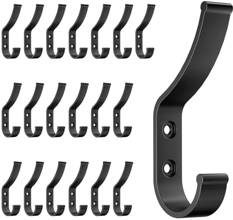 Optish 20 Stück Kleiderhaken Wand, Garderobenhaken Schwarz Kleiderhaken zum Schrauben für Akustikpaneele, Eingangsbereich, Schlafzimmer, Küche für Jacken, Hüte, Schals und Handtaschen