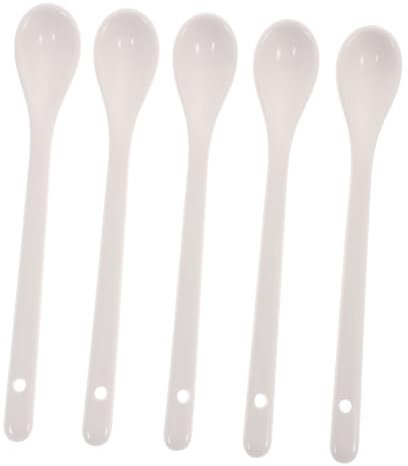 ABOOFAN 5pièces Cuillères Café Céramique Longues Robustes Pour Soupe Porridge Rice Grandes Cuillères Service Faciles à Nettoyer Ustensiles De Cuisine Polyvalents Blancs