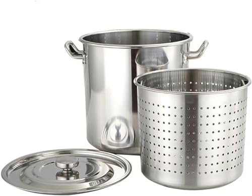 Extra großer Suppentopf aus Edelstahl mit Sieb – 27 Qt/45 Qt/63 Qt, robuster Truthahn-Fritteusen- und Meeresfrüchte-Kochtopf für Hummer, Krabben und Garnelen – vielseitiges Kochutensil, 70 l