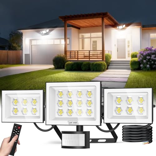 Ankishi 100W Security Lights Outdoor Motion Sensor 6500K 10000LM PIR Floodlights Outdoor Daylight White 6500K 4 Modes IP66 Waterproof Outside Wall Light for Garage Garden Hallway Backyard