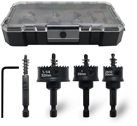 GVHAKG 3Pcs Hole Saw Set, HSS M42 Cobalt Metal Hole Saw 20 mm 25 mm, 32 mm | Thin Wall Sheet Steel Hole Saw Kits for Wood, Plastic and Steel