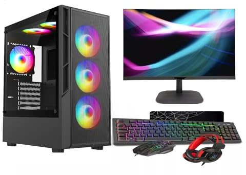 ASC Gaming PC Bundle: AMD Ryzen 5 5500, 16GB RAM, 1TB+256GB SSD, RTX3050 6GB Graphics, 22 Monitor, Windows 11, Black RGB 6 Fan Mesh Gaming Case