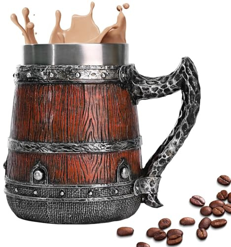 Boccale da birra in acciaio, stile retrò, termica a doppio strato, porta bevande da 550 ml, finitura in legno artificiale, contenitore multiuso per bevande, da uomo, casa, bar, feste, uso