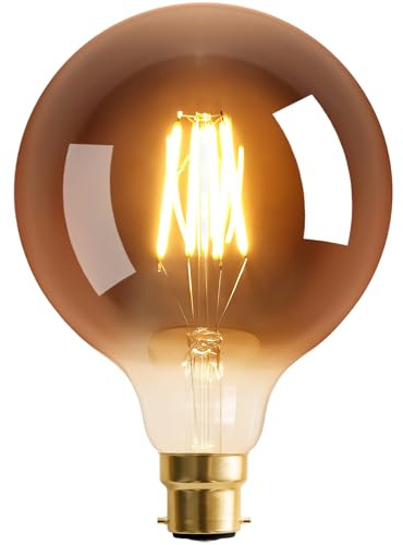 Terafeels Edison Bulb B22 Light Bulb, 6W, 2700K Warm White Glow, Dimmable, Grey Glass, G125 Large Vintage LED Bulb, Bayonet Light Bulb for Lamp and Decoration
