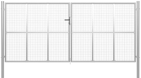 Mokuyary trädgårdsgrind galvaniserat stål 400 x 200 cm silver staketdörr, trädgårdsdörr staketgrind staket, gårdsdörr för trädgård, bakgård, terrass