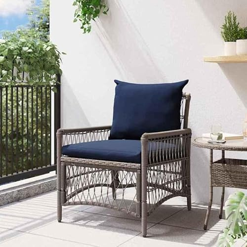 Eleganz Gartenstuhl mit Kissen Grau - Poly-Rattan Sessel für Terrasse & Garten - Wetterfest & Bequem - Moderner Outdoor-Sitzmöbel 73x61x77 cm