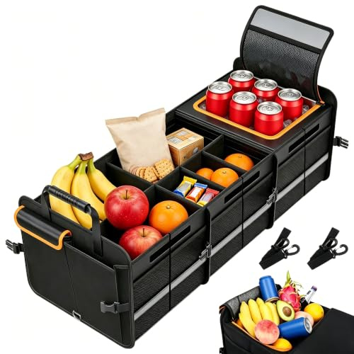 Zenselect Auto Kofferraum Organizer mit Kühltasche, Faltbarer Kofferraumorganizer mit Mehreren Fächern, Kofferraumtasche Auto, Wasserdicht Rutschfest mit Griffe Befestigungsgurt für Camping und Tägl