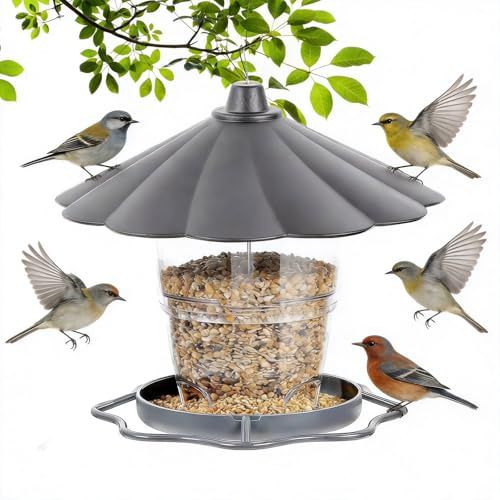 FuYelng Faltbarer Vogelhaus zum Aufhängen 1000ml Vogelfutterhaus Aufhängen | Wetterfest Vogelfutterspender Großem Fassungsvermögen Futterhaus Vögel, für Garten Balkon Futterstationen Wildvögel (Grau)