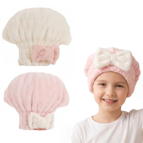 2 Stück Mikrofaser Handtuch Haare Turban Super Saugfähig Haare Handtuch Haar Wrap Niedlichen Trocknende Badekappe Weich Haarturban Wrap für Damen Kinder Alle Haartypen Dusche Salon Bad (Schleife B)