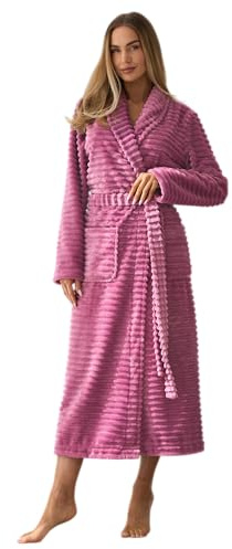 L&L – 2415 Bademantel Damen lang mit Schalkragen I Kirsche, M