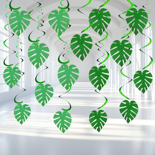 32 Pezzi Foglie di Palma Spirale da Appendere, Hawaiana Decorazioni a Spirale Verde, Tropicali Decorazioni Pendenti Spirale, Foglie di Palma Decorazione a Spirale per Festa Hawaiana Tropicale
