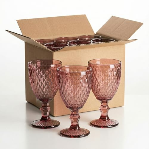 Solycarpa Juego de 48 Copas de Cristal de Colores para Vino, Cava y Agua | 48 copas de cristal de color Rosa. Ideales para vino, cava, agua, bodas, bautizos y celebraciones.