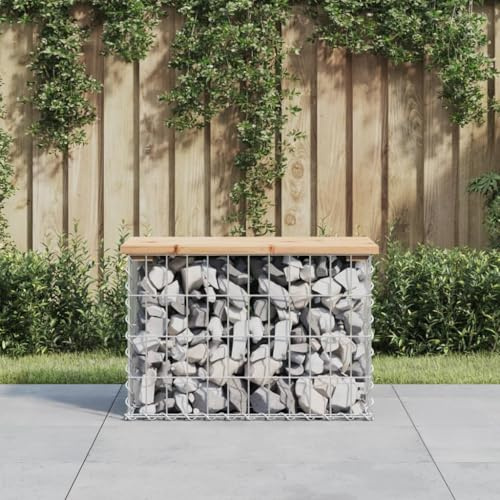 RCODSSK Banc de gabion en pin massif 63 x 31,5 x 42 cm, avec structure en acier galvanisé, panier de gabion pour pierres et gravier, siège compact pour jardin et terrasse