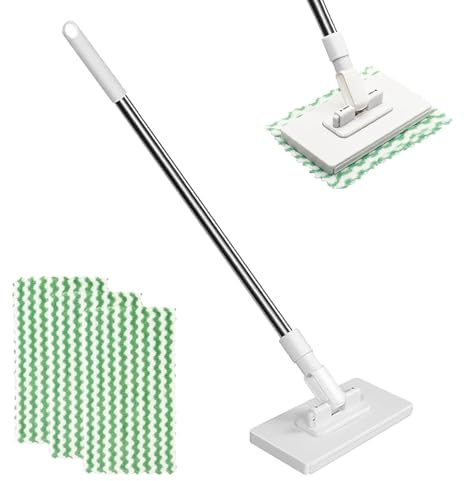 Lazy Mop Clip On, Disposables Dust Mop With 10 Reusable Cloths, mini mop, Cloth changing mini mop & 360° Rotating Head, Compatible with Reusable Towels & Disposable Wipes for Floor Bathroom (B) | Compatible with disposable wipes & reusable towels for floor cleaning, Lightweight, swivel head reaches under furniture