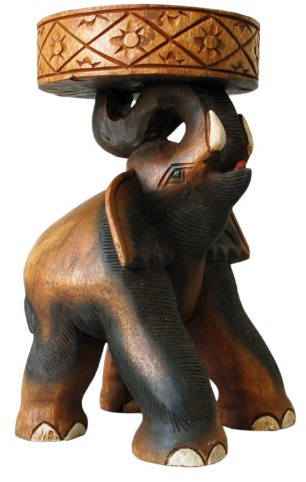 Thaiboo Beistelltisch Elefant Elefantentisch Podest Blumenständer Hocker Wohnzimmer Holztisch (41 cm (Dunkelbraun))