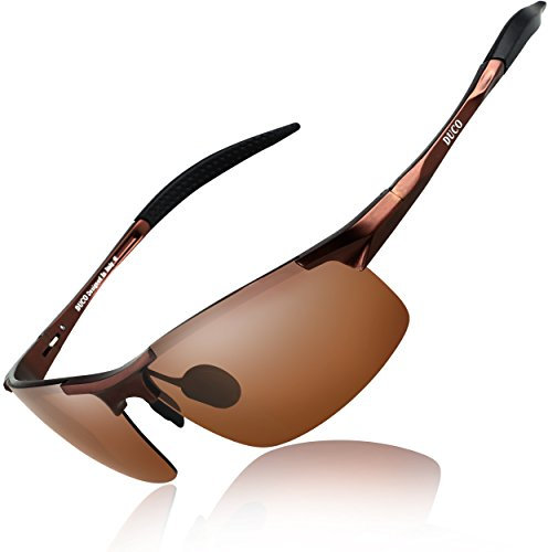 DUCO Occhiali da sole polarizzati uomo Occhiali sportivi Occhiali per la guida telaio in metallo 8177S (Lente marrone con montatura marrone)