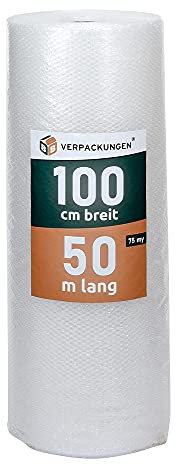 BB-Verpackungen 3x PREMIUM Luftpolsterfolie 1 x 50 m 3-lagig (3 Rollen) - 75 my stark, extrem robuste Noppenfolie, sehr leicht, 100% recycelbare Bubble Wrap Folie