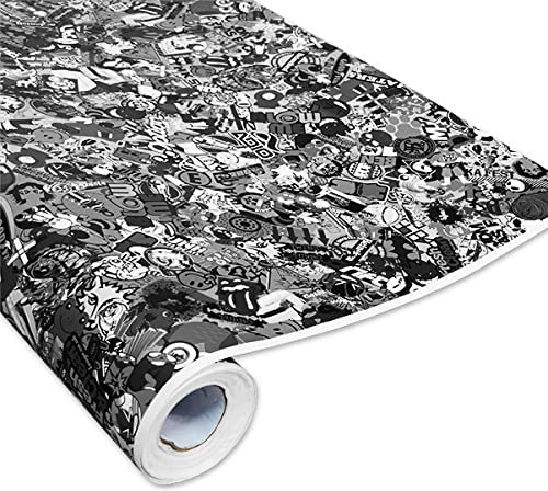 Auto-Dress® Stickerbomb Auto-Folie mit Luftkanal-Technik für 3D Car-Wrapping | Mit Marken & Logos, JDM Kfz Aufkleber (100x150cm, Design: Special, Farbe: Schwarz-Weiß, Finish: Matt)