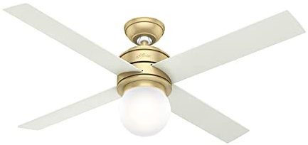 Hunter Fan Company, 59320, 52 inch Hepburn Modern Brass Ceiling Fan with LED Light Kit and Wall Control