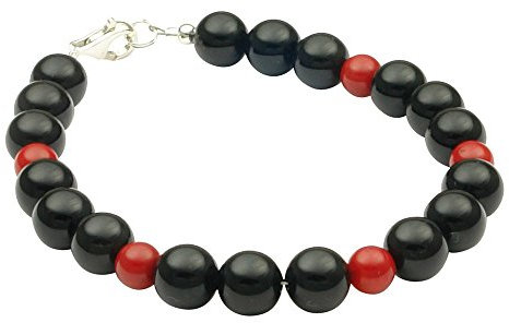 Armband aus Onyx & Koralle, 925 Silber, schwarz rot, 20cm Armkette Armschmuck