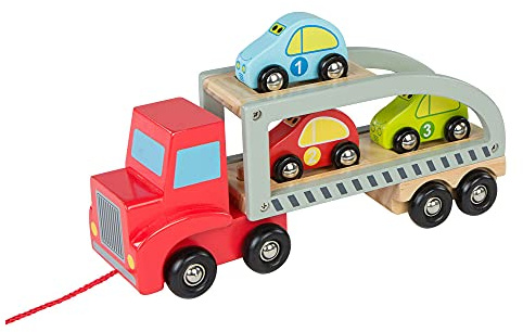 WOOMAX - Anhänger LKW 3 Autos aus Holz (Colorbaby 43619), Farb/Modell Sortiert
