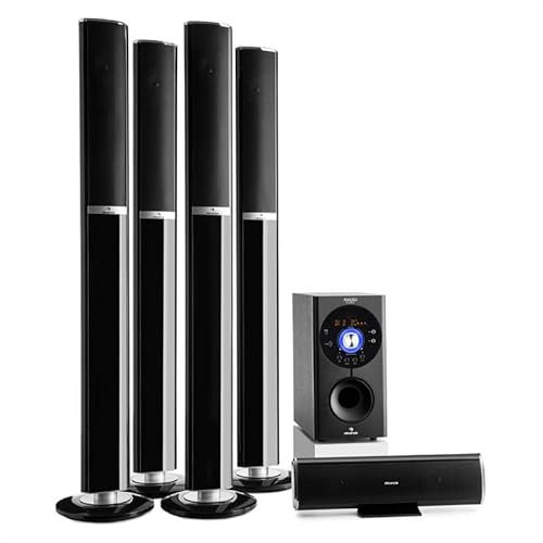 AUNA Areal 652 Edition - Home Teather 5.1, Surround 5.1 Wireless, Sistema di Altoparlanti, Subwoofer Bassreflex Sidefiring, Bluetooth, USB, AUX, SD, Jack Microfono, Nero