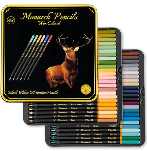 Black Widow Lápices de colores adultos - 48 lápices de colores con pigmentos intensos y fáciles de mezclar- Los mejores lápices de colores para libros para colorear y dibujos para adultos