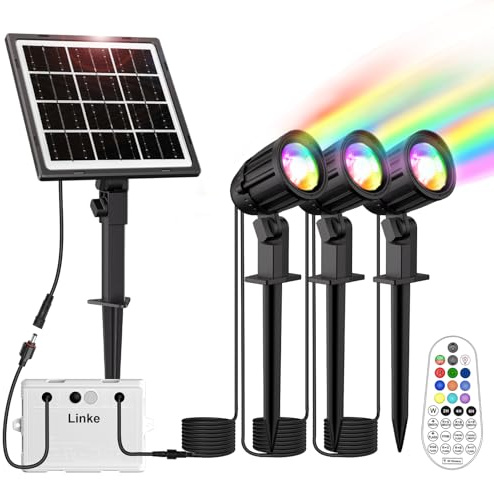 Linke Solar Spot Lights Outdoor Garden, 3 in 1 Colour Changing LED RGB