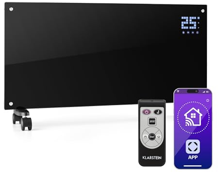 Klarstein Radiadores Bajo Consumo Electricos para Casa, Estufa Electrica de 2000W con Ruedas, Radiador Electrico Silencioso, Portátil y Delgado, Estufas con Panel para Pared, Pantalla y Termostato