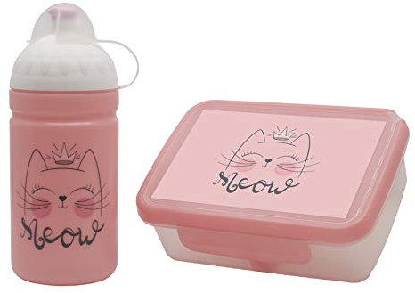 La Borraccia Ecologica per Bambini *MADE IN EU* 0,5L Senza BPA, Senza PHTALATES Bottiglia per Acqua Infrangibile, Durevole e Simpatica! (Eco Set Miaou)