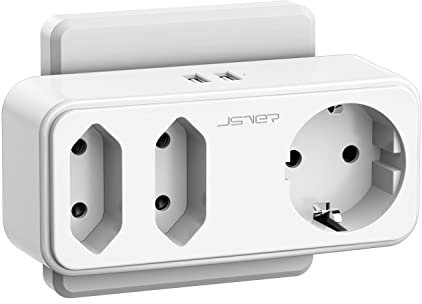 Steckdosenadapter,JSVER USB Steckdose 3-Fach Steckdosen (16A) und 2 USB Ladegerät Anschluss (12W), mehrfachsteckdose für Hause, Reise, Büro-Weiß