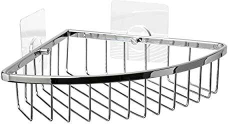 TATAY Duschhylla Utan Borrning i Mässing | Inklusive Skruvar och Quick Fix Monteringssystem | Klarar 5 kg | Fuktbeständig | Hörnhylla med Enkel Dränering | 20 x 5 x 20 cm – Modell Krom