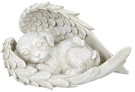 YARNOW Hunde Grabstein Grabschmuck Schlafender Engel Hund in Engel Grabfigur Grabstein Garten Statue Skulptur Desktop Ornament für Indoor Outdoor Home Garten Grabstein Urnengrab Grabstein Hund
