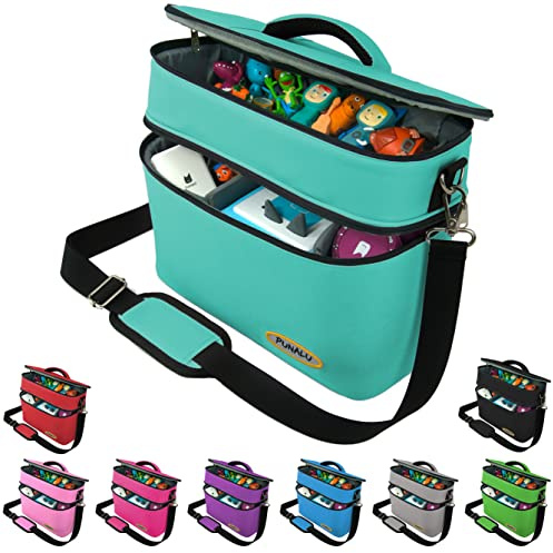 PUNALU Toniebox Tasche XL kompatibel mit Toniebox 1 & 2 – Platz für bis zu 68 Hörfiguren, Kopfhörer & Ladestation – Gepolsterte Transporttasche – Türkis